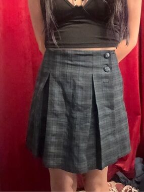Vintage Navy & Green Plaid Pleated Mini Skort